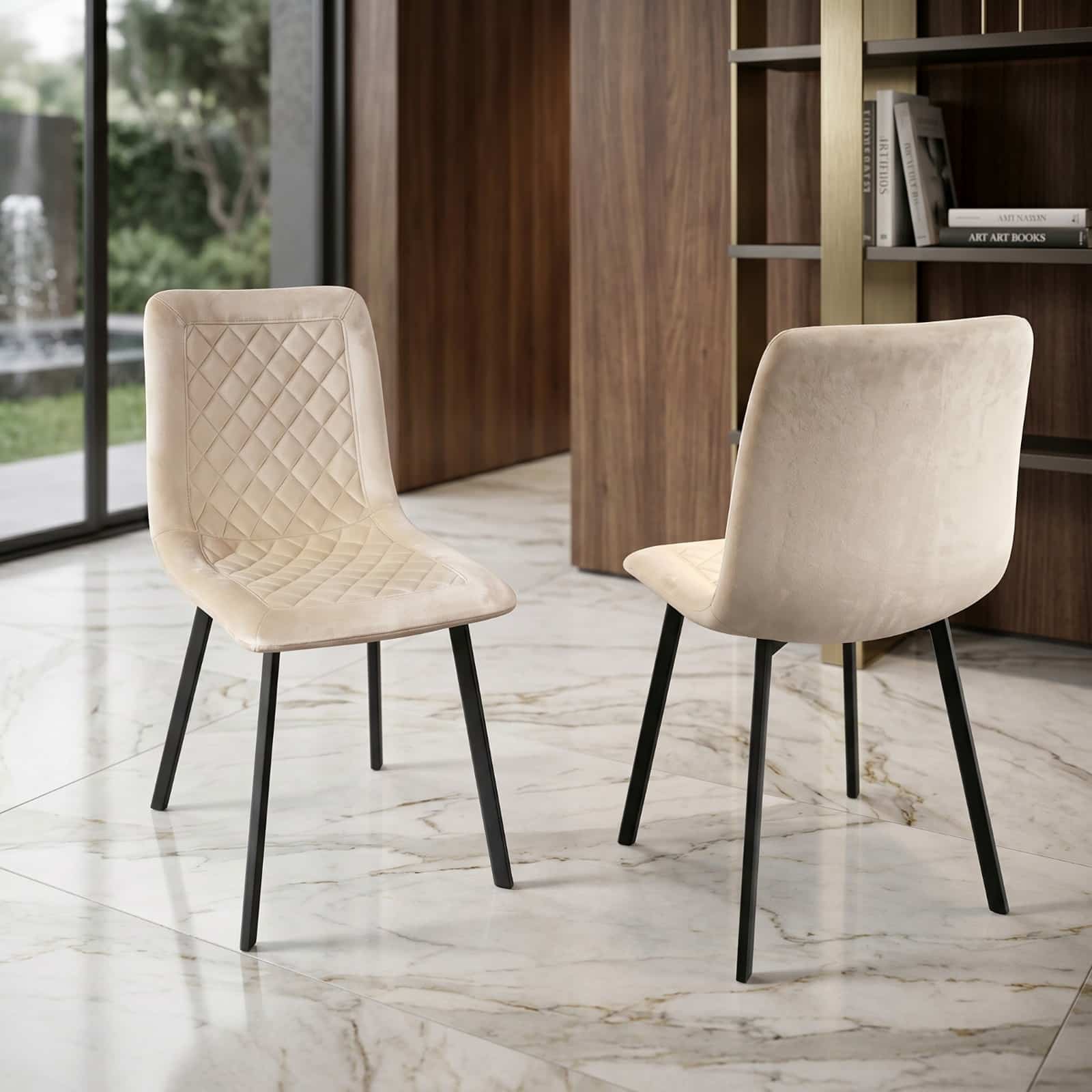 Sedia di Design Imbottita in Velluto Beige con Struttura in Metallo (Cod. 1946)