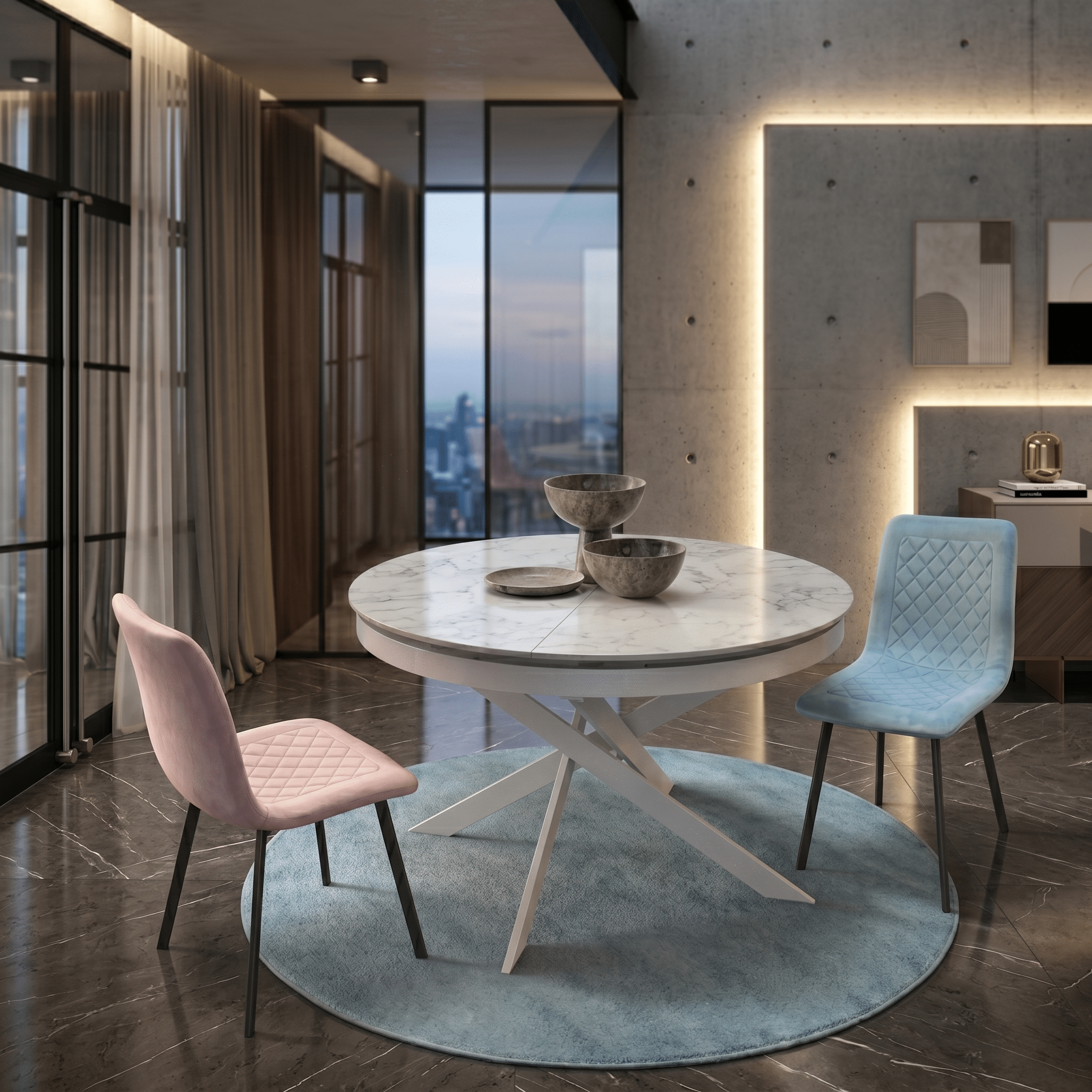 Tavolo Rotondo Allungabile 120-170 cm - Ceramica Bianco Arabesco (Cod. 1940)