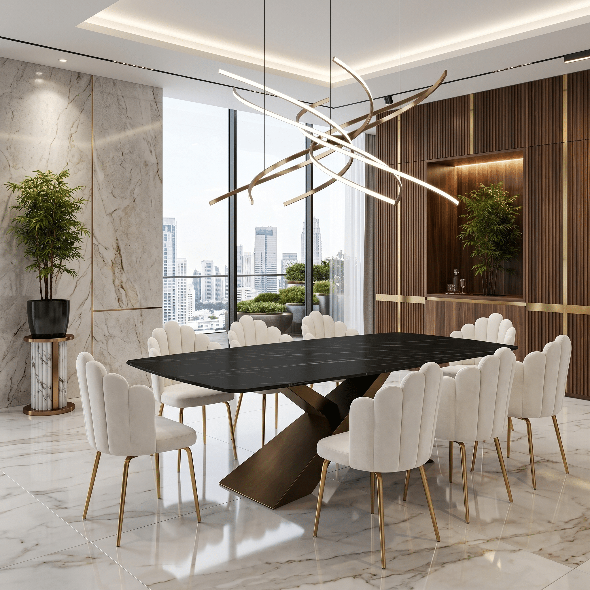Tavolo Allungabile Matt Golden Nero - Ceramica Opaca e Base Bronzo (Cod. 2074)