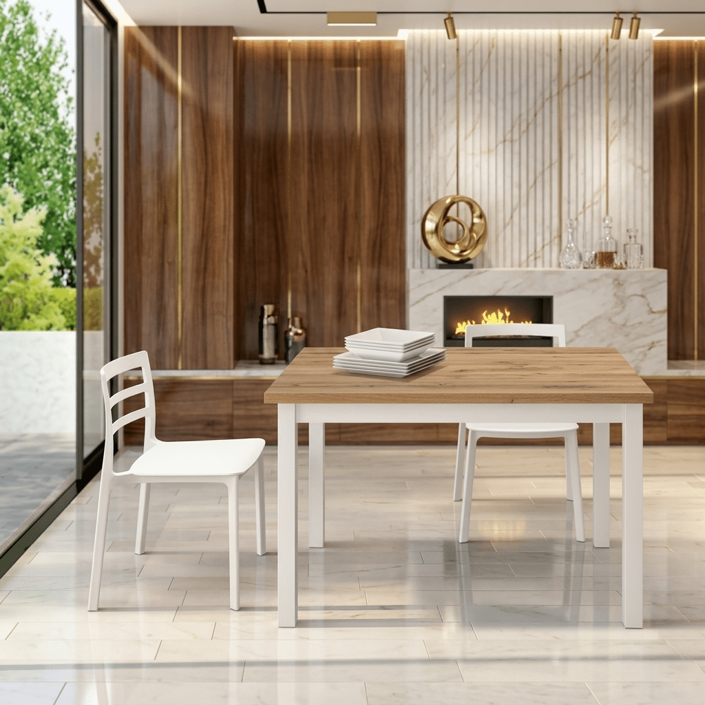 Tavolo Allungabile Rovere Rustico e Bianco - Design Moderno (Cod. 1957)