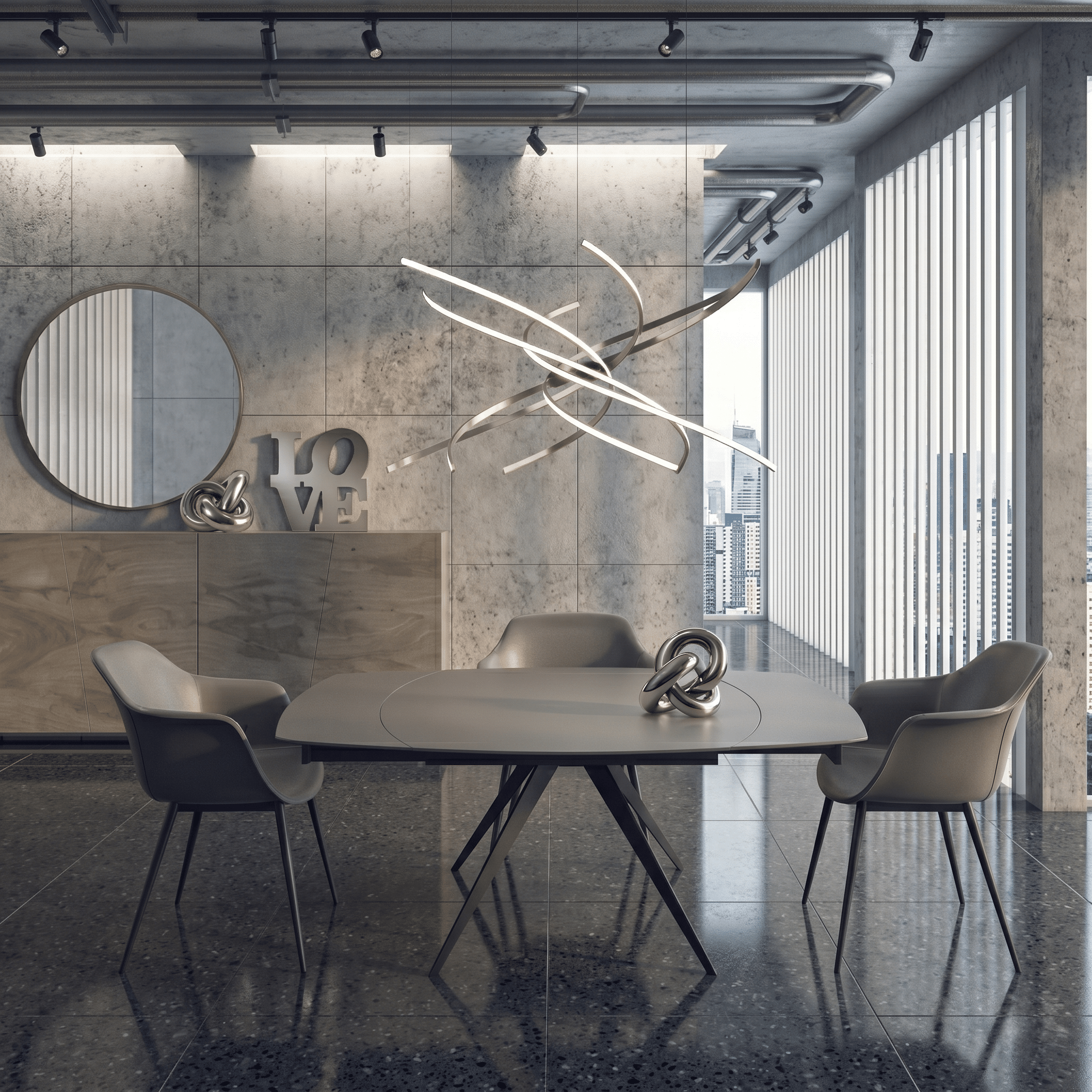 Tavolo Allungabile Design 120-180 cm - Ceramica Grigio Grafite Opaco (Cod. 1920)